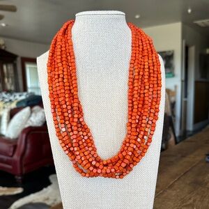 Vibrant Orange Wood Bead Necklace